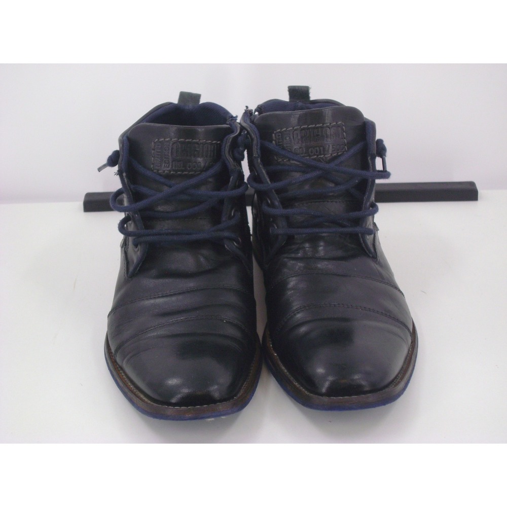 Steve Madden Mens Black Faux Leather Side Zip Chukka Boots Cap Toe Lace Up Shoes